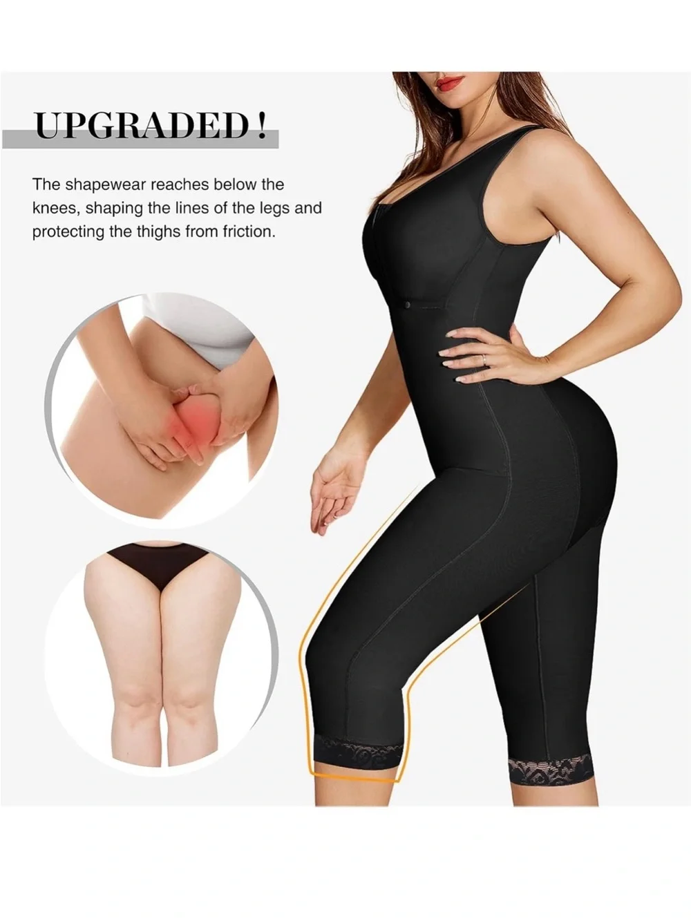 Black Full-Body Shapewear Bodysuit with Lace Trim